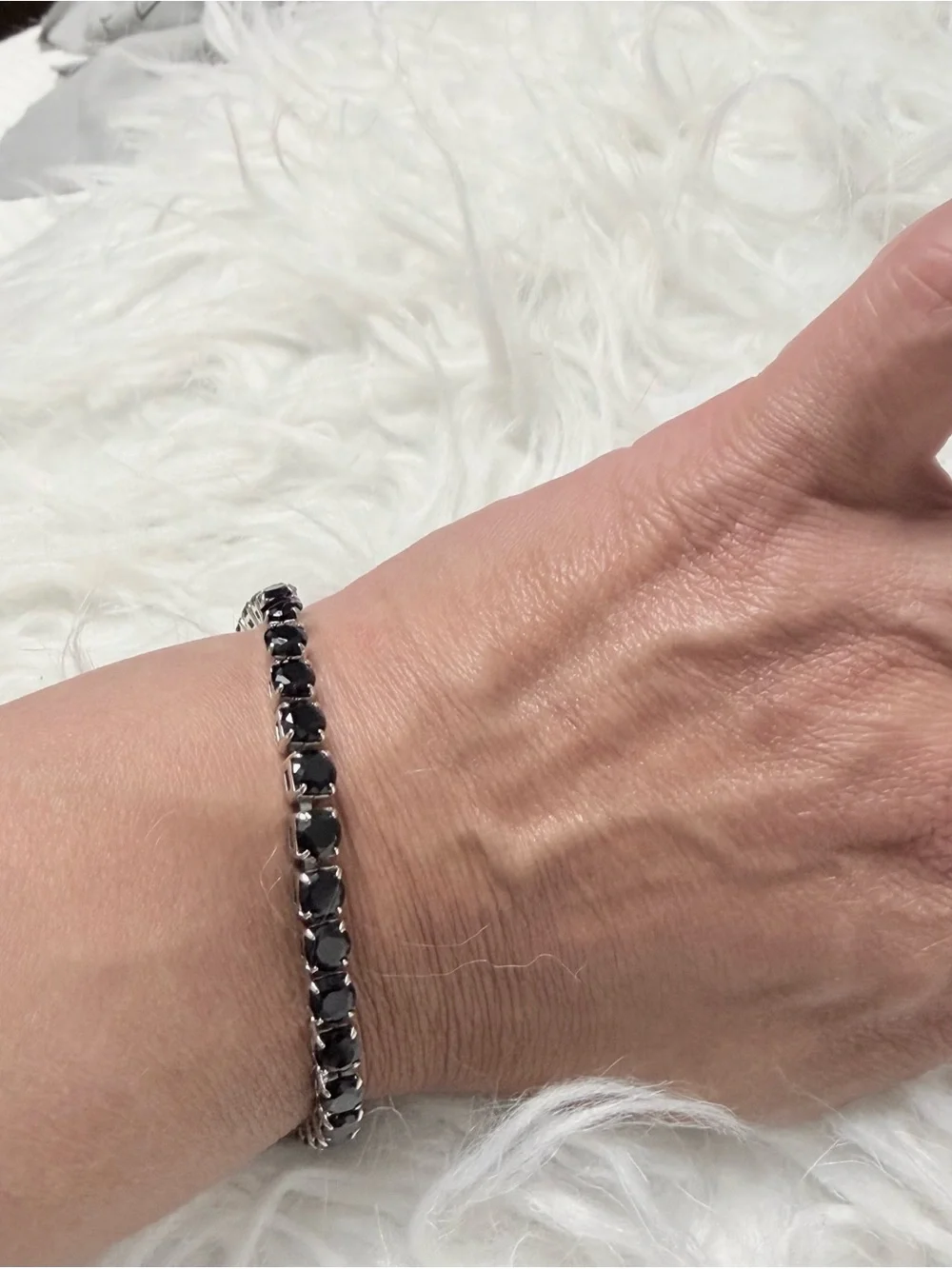 Black Tennis Bracelet with Round Black Stones - Women Jewelry